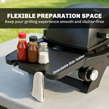 2 Burner Gas Grill, Tabletop BBQ with Cast Iron Grates, Black