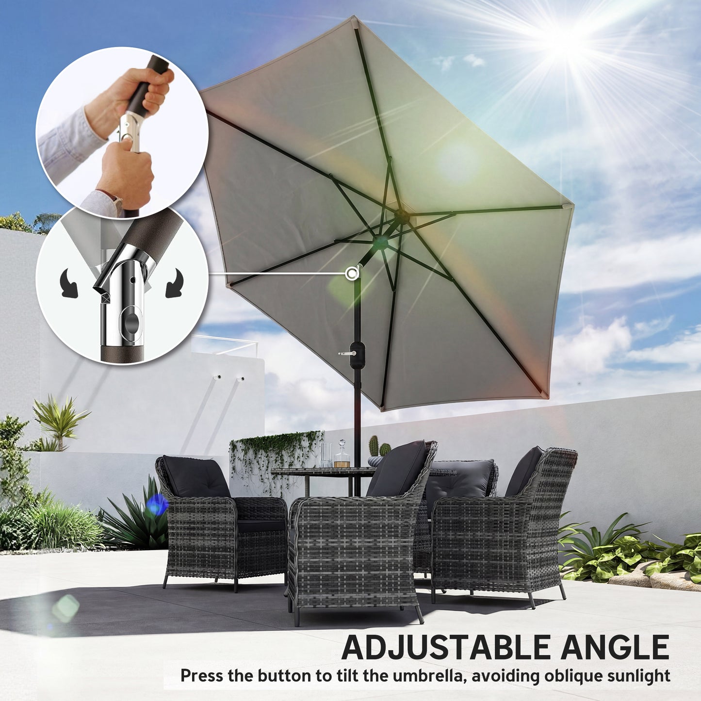 2.6M Garden Parasol Umbrella with Aluminium Pole, Tilt, Crank
