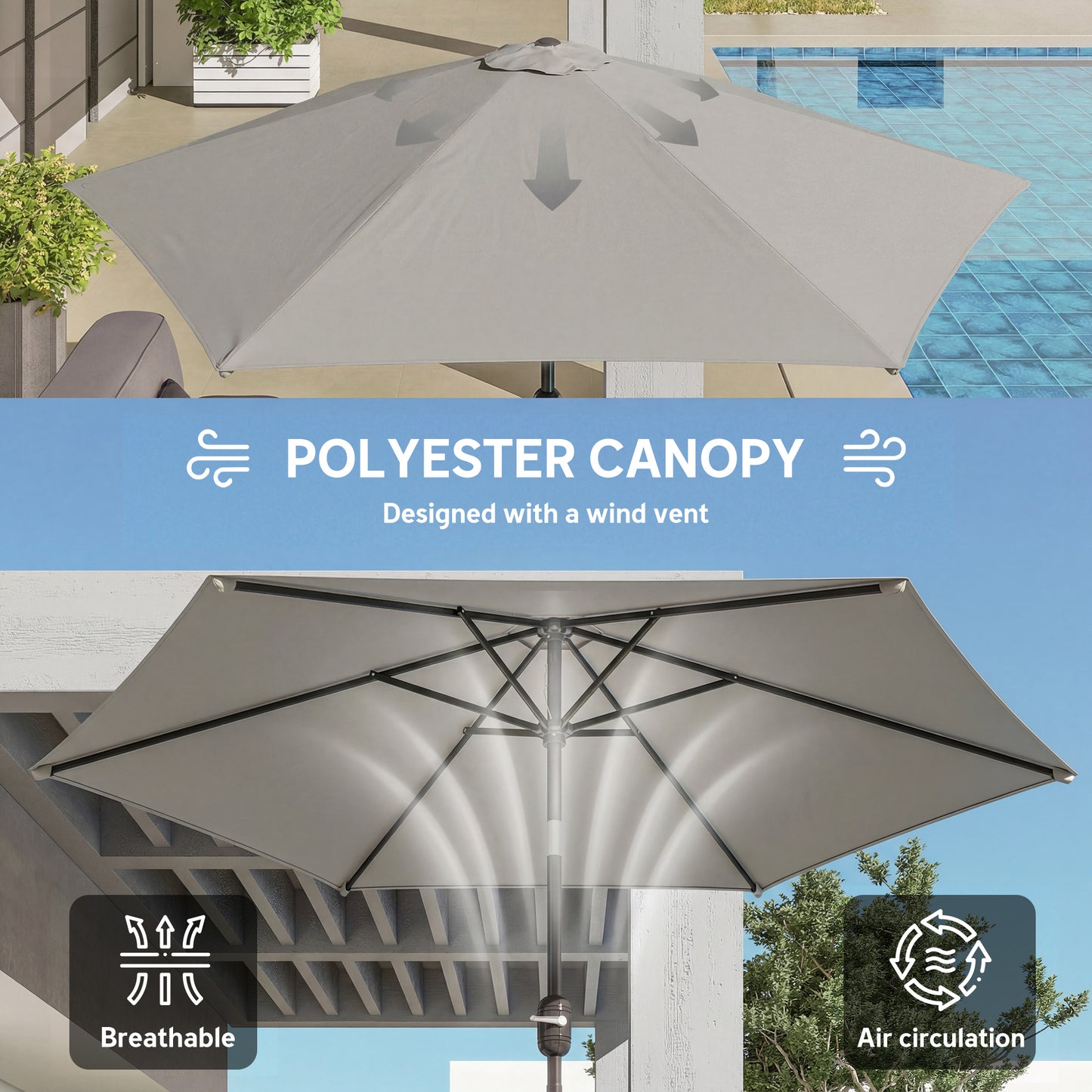 2.6M Garden Parasol Umbrella with Aluminium Pole, Tilt, Crank