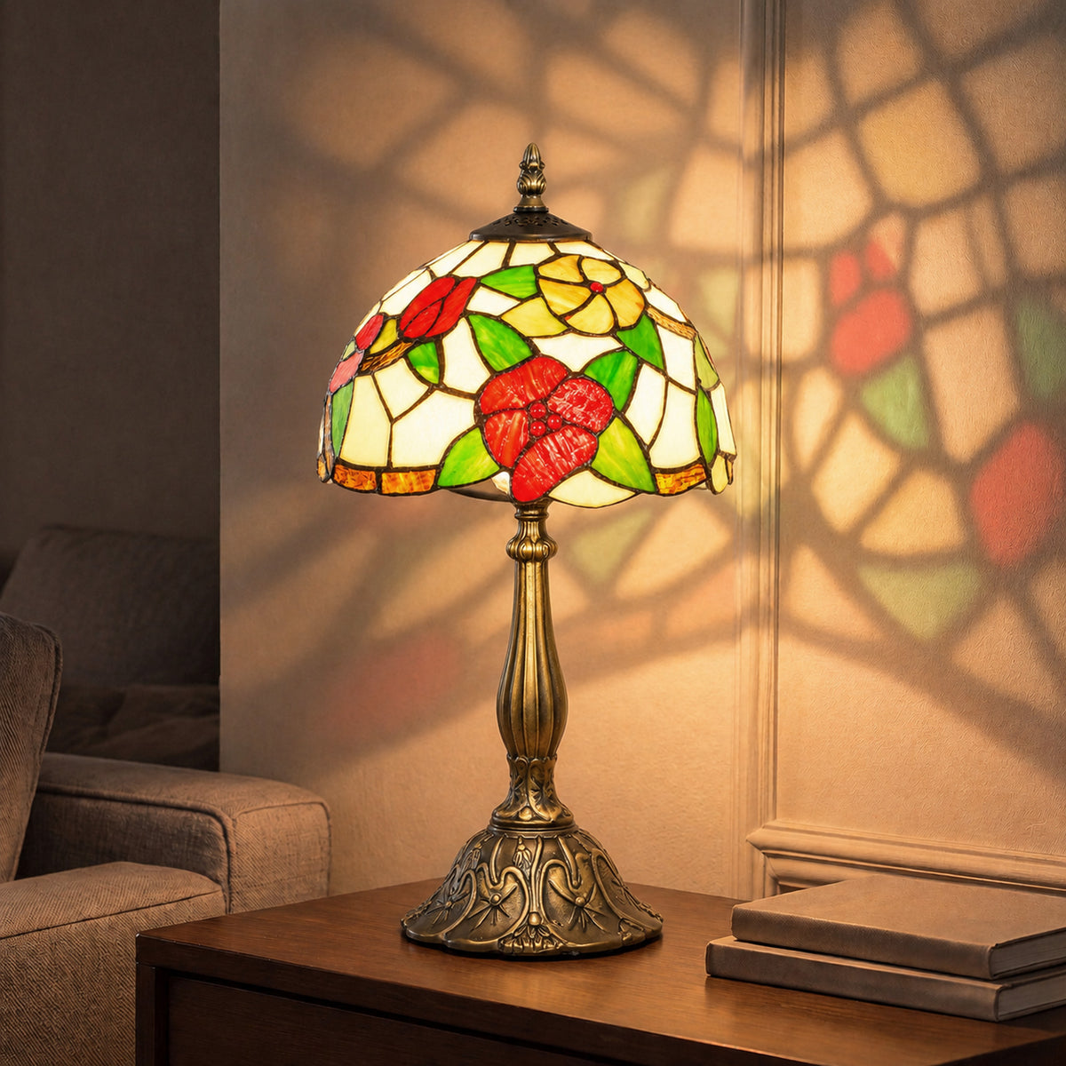 Handcrafted Sunflower Stained Glass Table Lamp (E27 Bulb Not Included) - Red