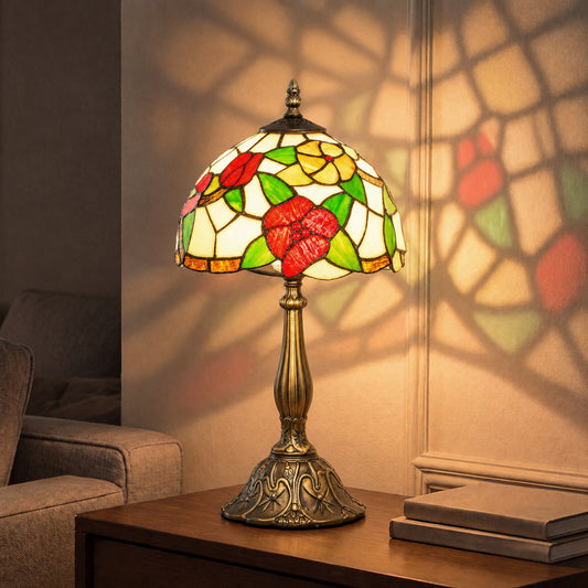 Handcrafted Sunflower Stained Glass Table Lamp (E27 Bulb Not Included) - Red