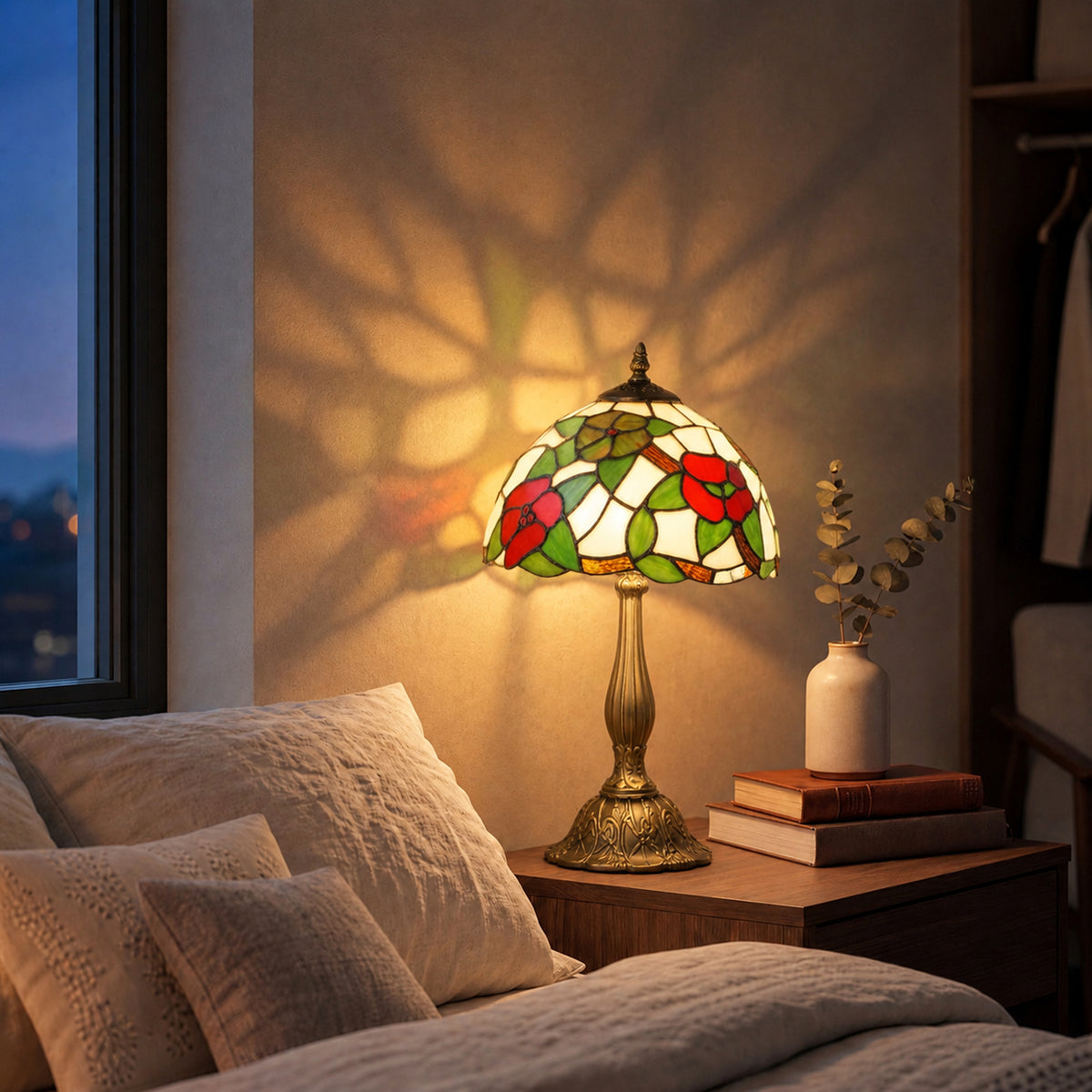 Handcrafted Sunflower Stained Glass Table Lamp (E27 Bulb Not Included) - Red