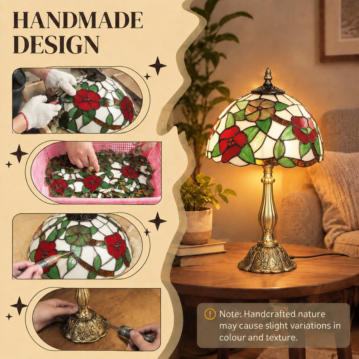 Handcrafted Sunflower Stained Glass Table Lamp (E27 Bulb Not Included) - Red