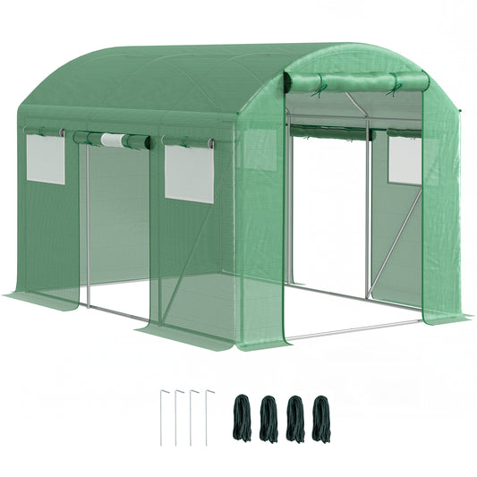 Polytunnel Greenhouse with 3 Roll-up Doors, 3 x 2 x 2m, Green