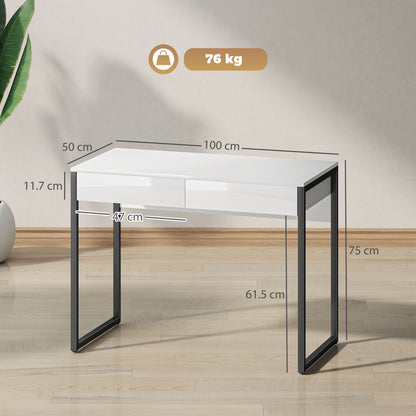 Modern Home Office Desk with High Gloss 2 Drawers Finish White Black