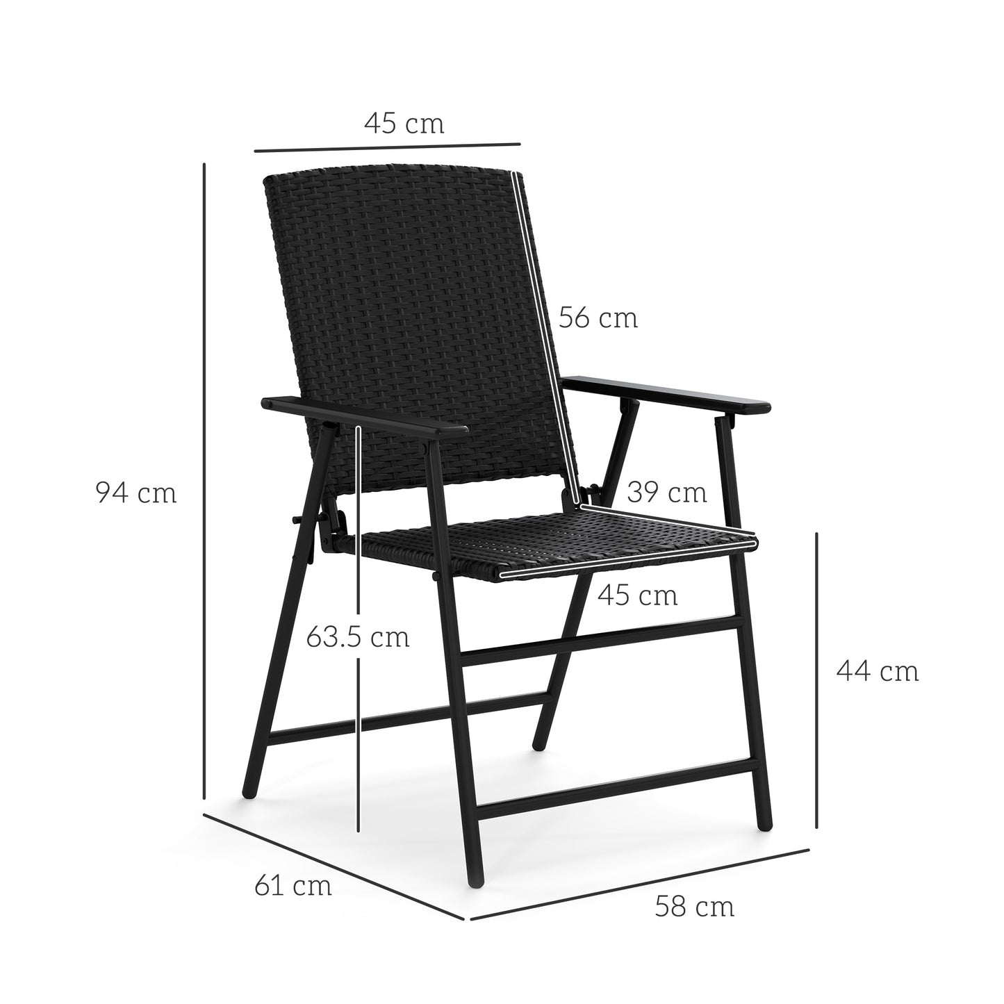 4pcs Rattan Chair Foldable Garden Furniture w/ Armrest Black