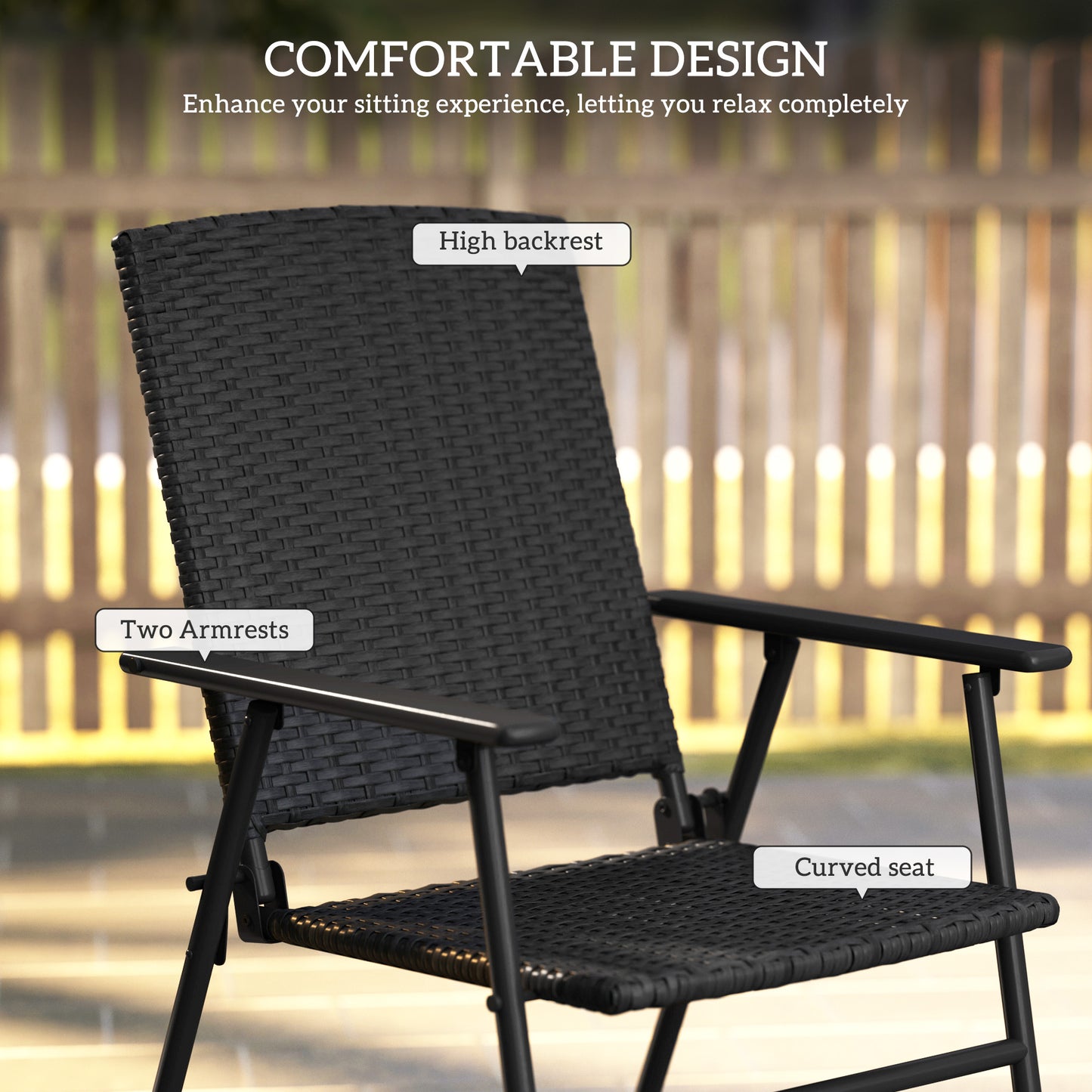 4pcs Rattan Chair Foldable Garden Furniture w/ Armrest Black