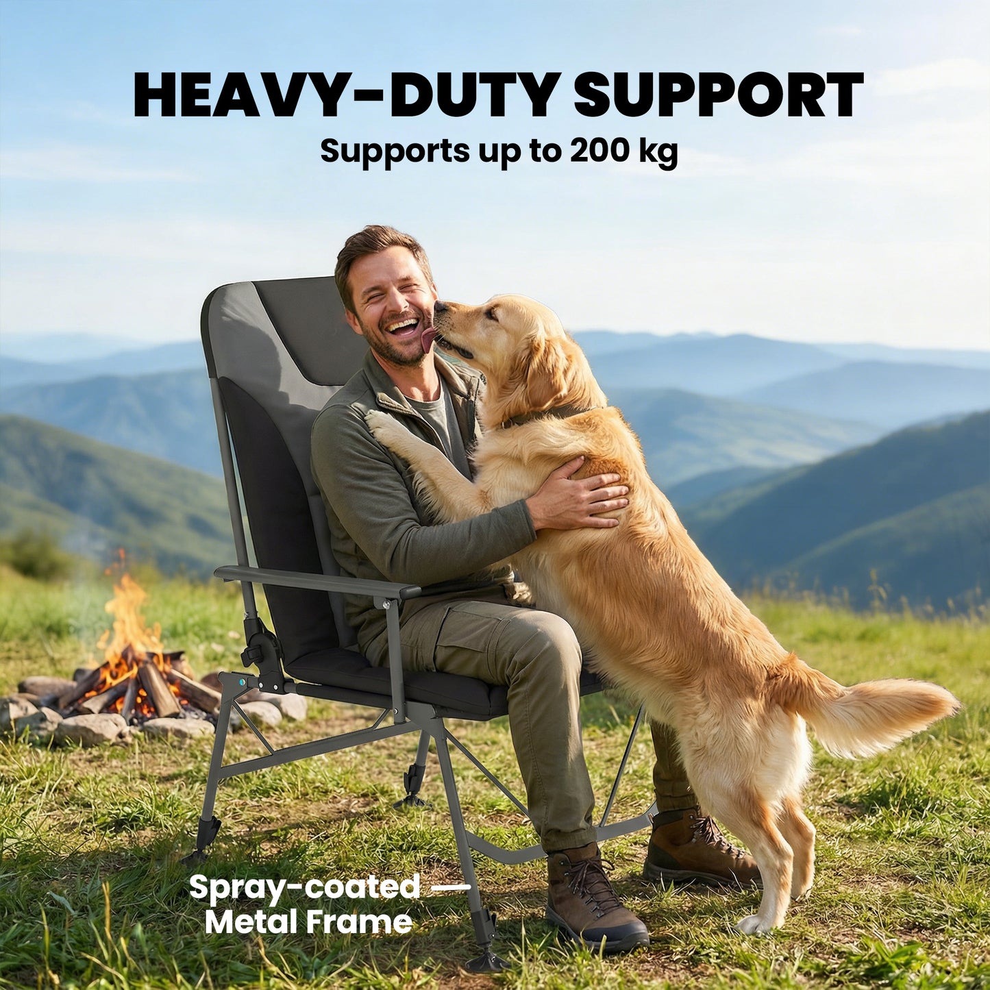 Camping Chair Reclining Padded for Adults Black