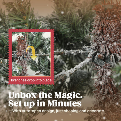 7ft Christmas Tree with Flocked Realistic Tips, Hinged Xmas Tree