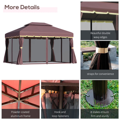 Outsunny 3 x 4m Aluminium Garden¬¨‚Ä†Gazebo, Marquee Canopy Shelter Pavilion Party Tent with Nets and Curtains for Garden, Lawn, Backyard and Deck, Coffee