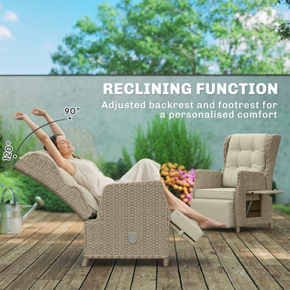 Rattan Garden Recliner Chair with Flip Table, Brown