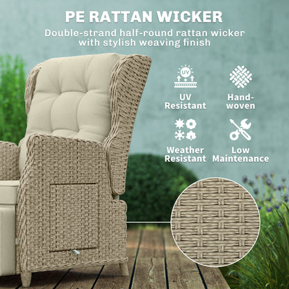 Rattan Garden Recliner Chair with Flip Table, Brown