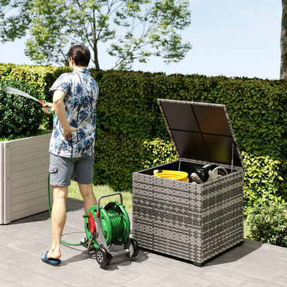 253L Garden Storage Box, Rattan Deck Box with Liner, Mixed Grey