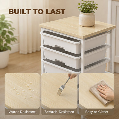 6-Tier Storage Trolley on Wheels with 5 Pull-Out Drawers, White