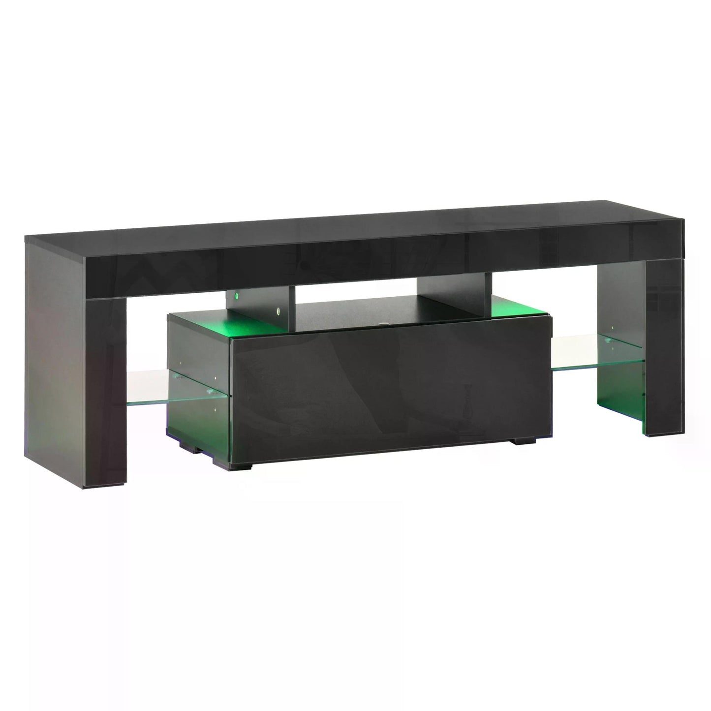 High Gloss TV Stand Cabinet with LED RGB Lights and Remote Control for 43"/50"/55" TV, Media TV Console Table with Storage Drawer and Shelf