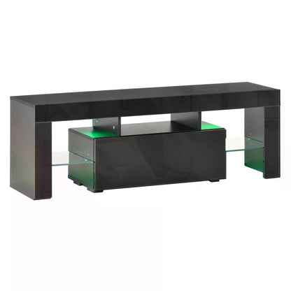 High Gloss TV Stand Cabinet with LED RGB Lights and Remote Control for 43"/50"/55" TV, Media TV Console Table with Storage Drawer and Shelf