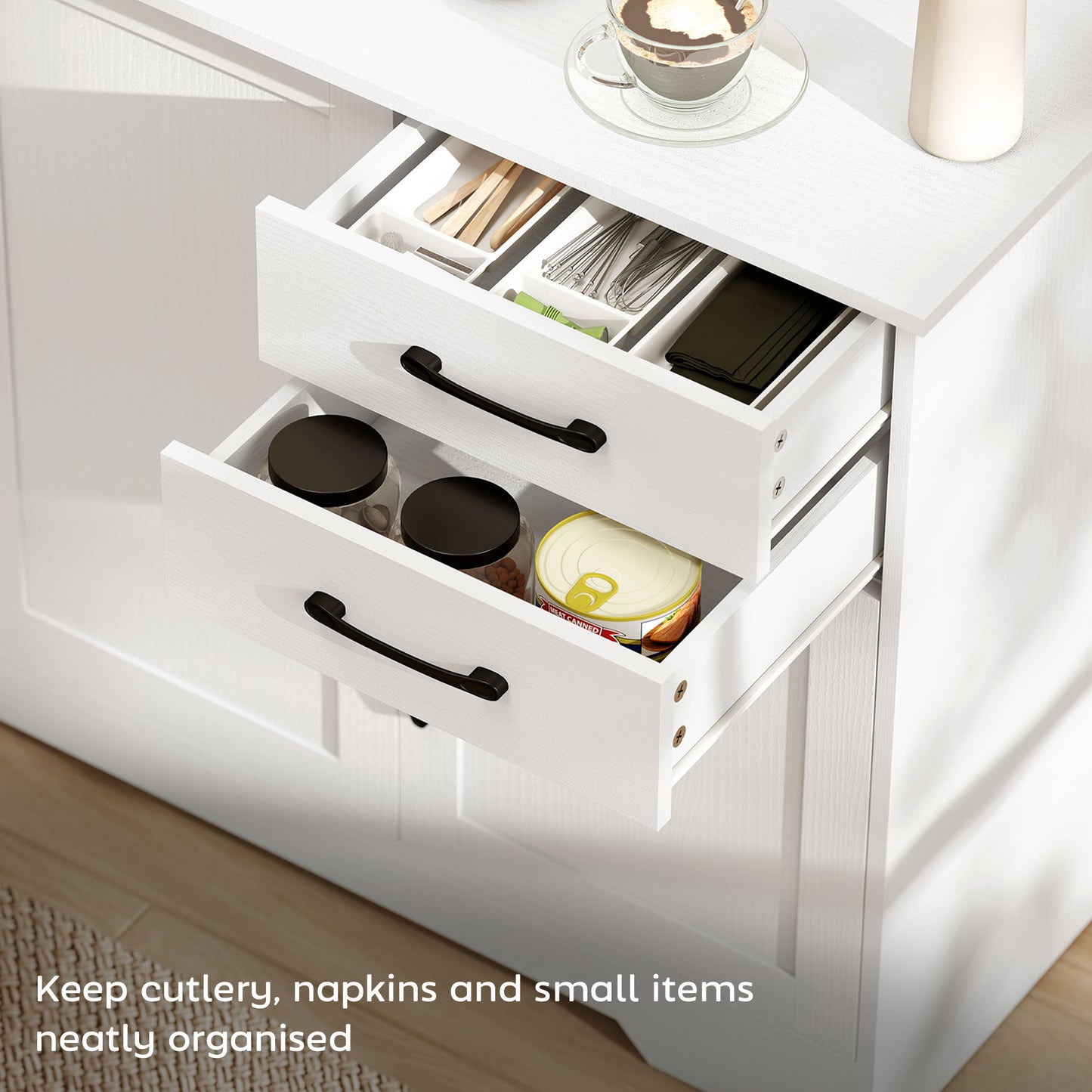 Sideboard with Soft-Close Doors, Modern Storage Cabinet White