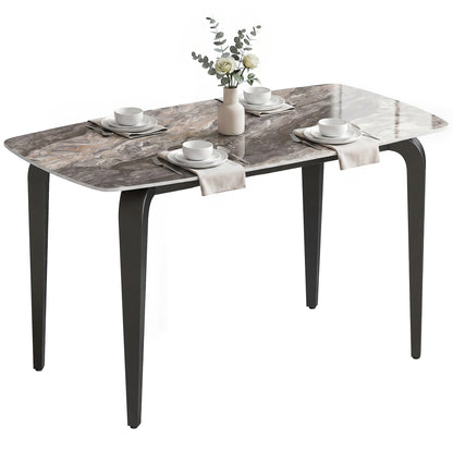 Dining Table for 4, Kitchen Table with Sintered Stone Tabletop, Brown