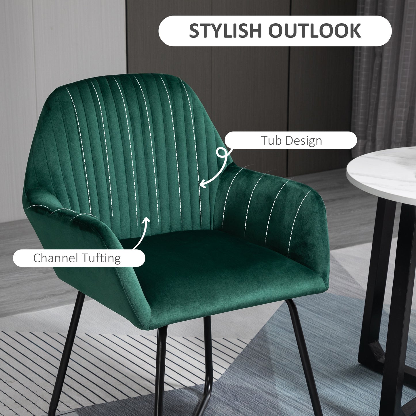 Modern Accent Chair Velvet-Feel Upholstered Lounge Armchair Green