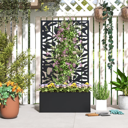 Metal Garden Bed with Trellis, Raised Planter with Privacy Panel