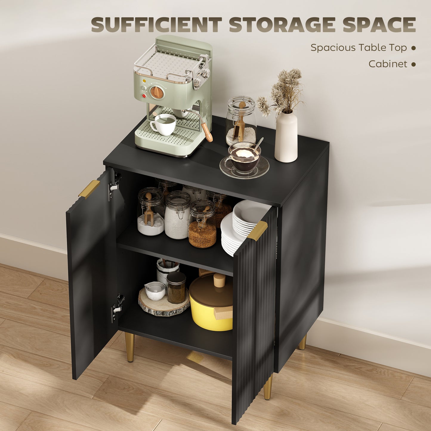 Sideboard Buffet Cabinet, Modern Kitchen Storage Cabinet with 2 Doors and Adjustable Shelf, Living Room Sideboard with Metal Legs for Hallway, Black