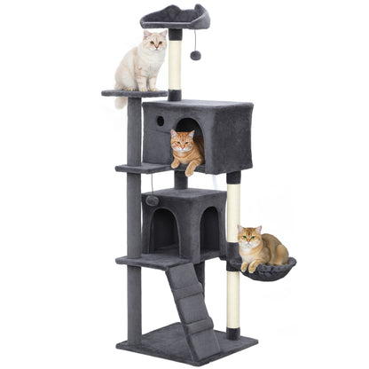 160cm Cat Tree Tower with Sisal Scratching Posts, Condos, Dark Grey