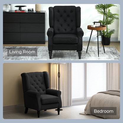 Accent Chair Wingback Armchair Retro Tufted Club Wood Fabric, Black