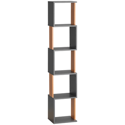 5-Tier Bookshelf Freestanding Bookcase Storage Shelves, Dark Grey