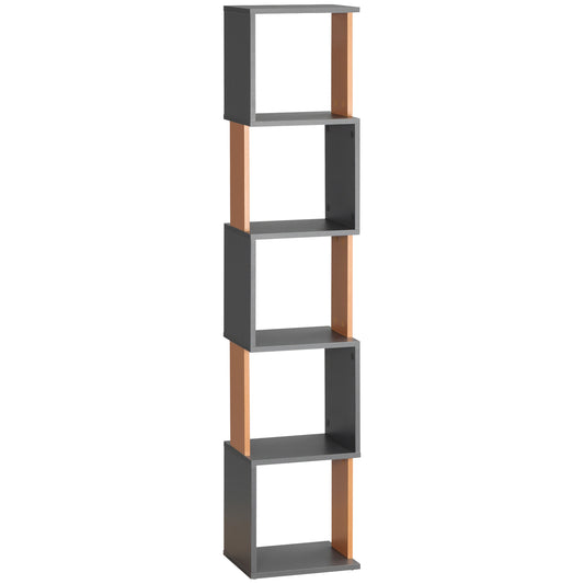 5-Tier Bookshelf Freestanding Bookcase Storage Shelves, Dark Grey