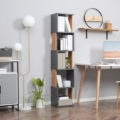5-Tier Bookshelf Freestanding Bookcase Storage Shelves, Dark Grey