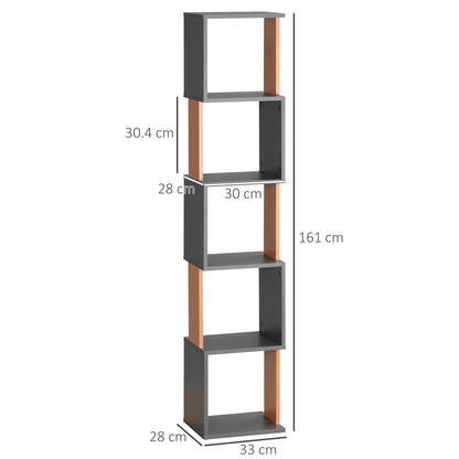 5-Tier Bookshelf Freestanding Bookcase Storage Shelves, Dark Grey