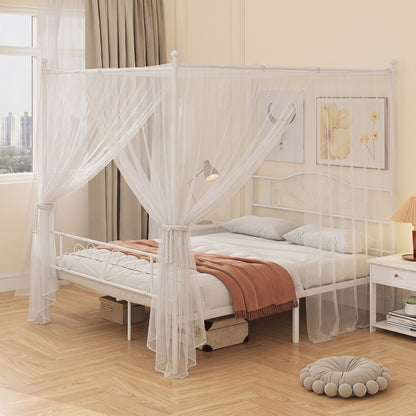 Canopy Bed Frame Double Size, Metal Platform Bed Frame, White