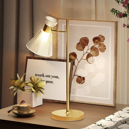 Table Lamp with Adjustable Head, Modern Bedside Lamp, Gold Tone