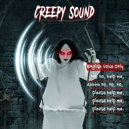 170cm Animated Hanging Swing Ghost with Glowing Red Eyes for Party