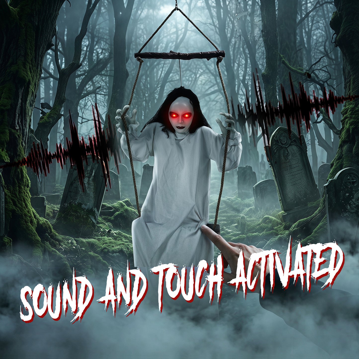 170cm Animated Hanging Swing Ghost with Glowing Red Eyes for Party