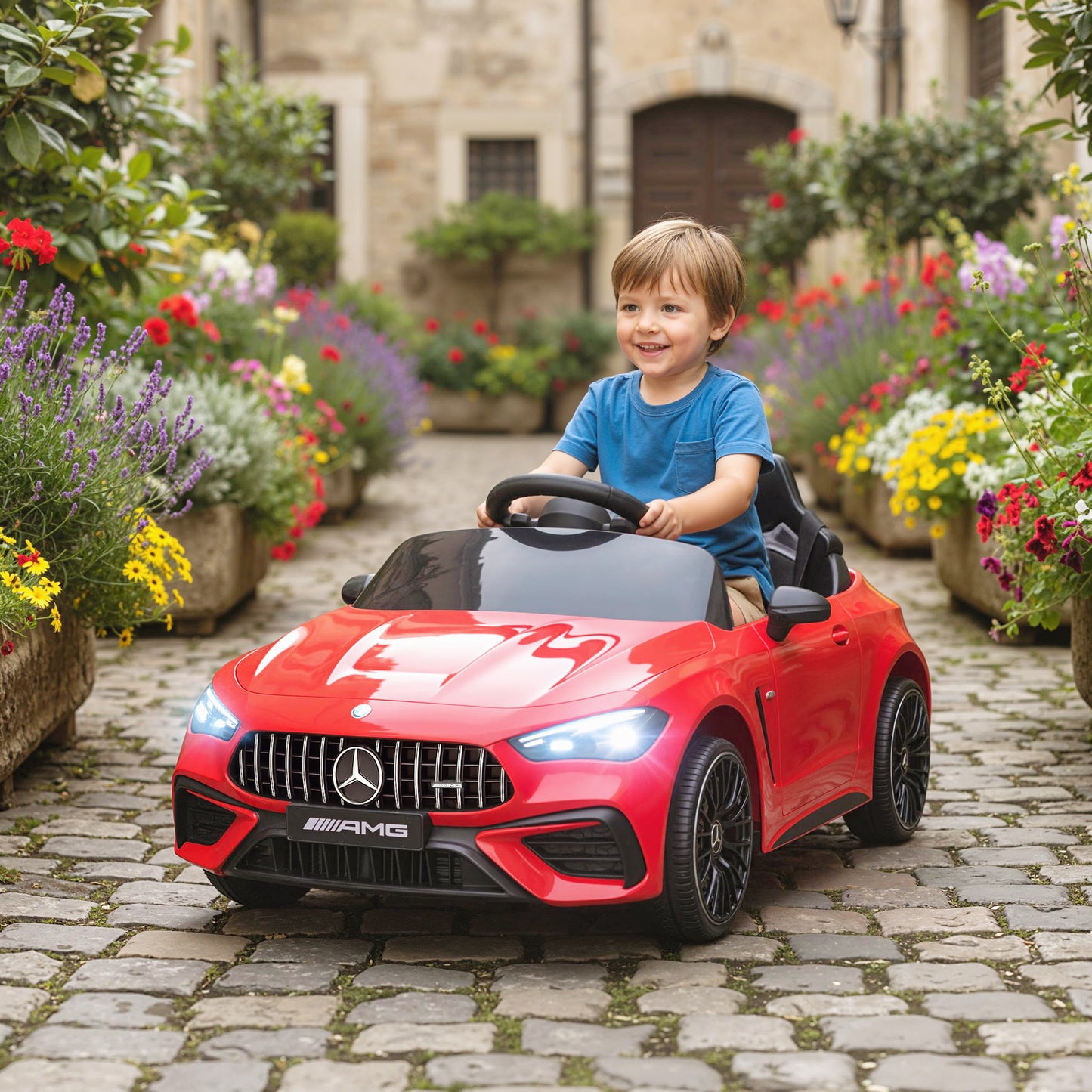 Kids Electric Car Licensed Mercedes AMG, 12V Ride On Car, Red