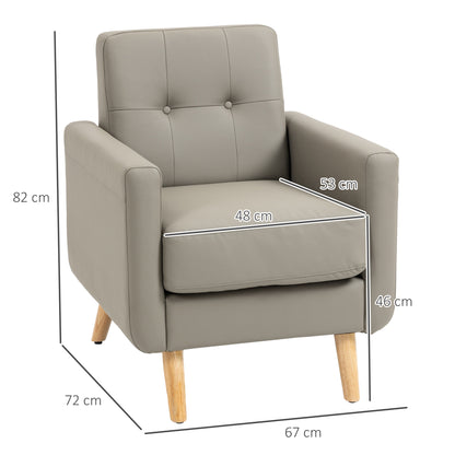 Modern Accent Chair, Tufted Living Room Chairs, PU Leather Armchair for Bedroom, Home Office, Grey