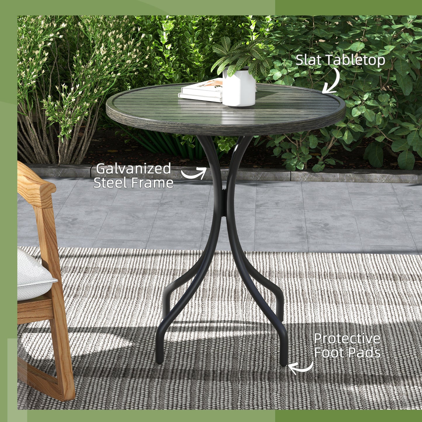 Round Garden Table Outdoor Side Table with Steel Frame Grey