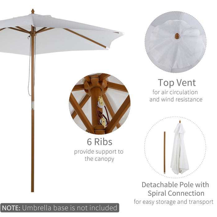 2.5m Patio Umbrella, Wood Garden Parasol, Sun Shade with 6 Ribs and Top Vent for Outdoor, White