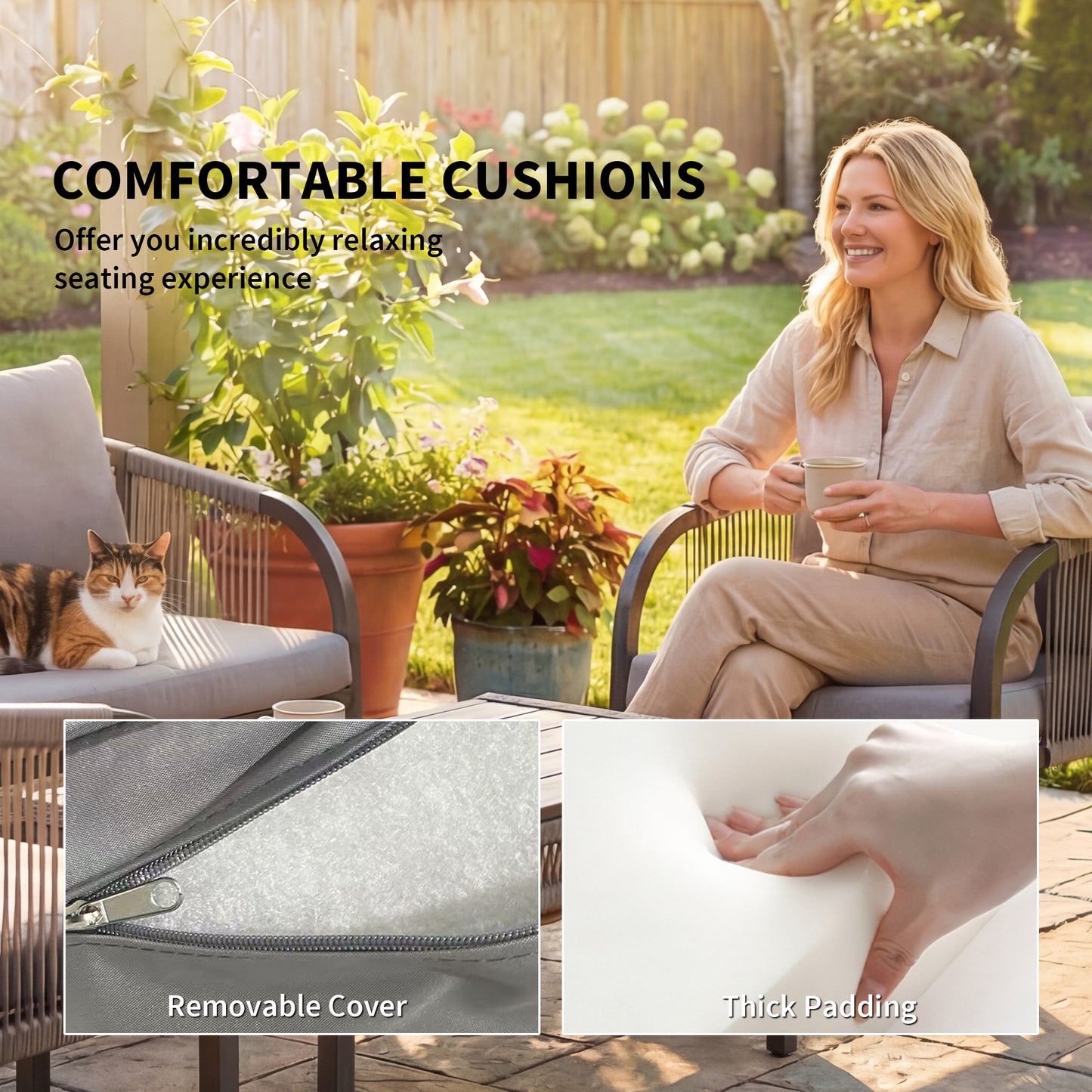 4 Piece Rattan Garden Furniture Set w/ Steel Frame, Cushions, Grey