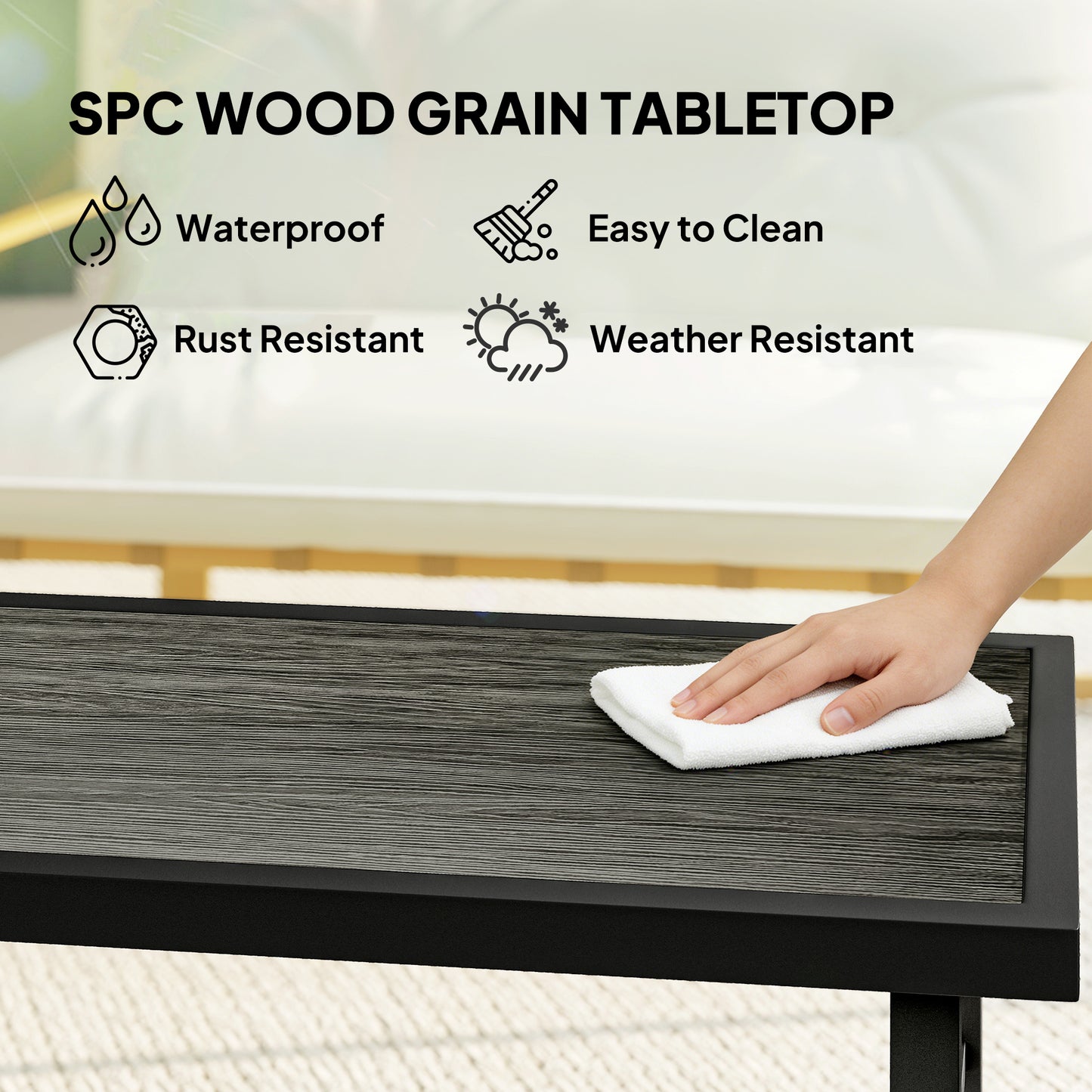 Garden Coffee Table with SPC Woodgrain Tabletop, Dark Grey