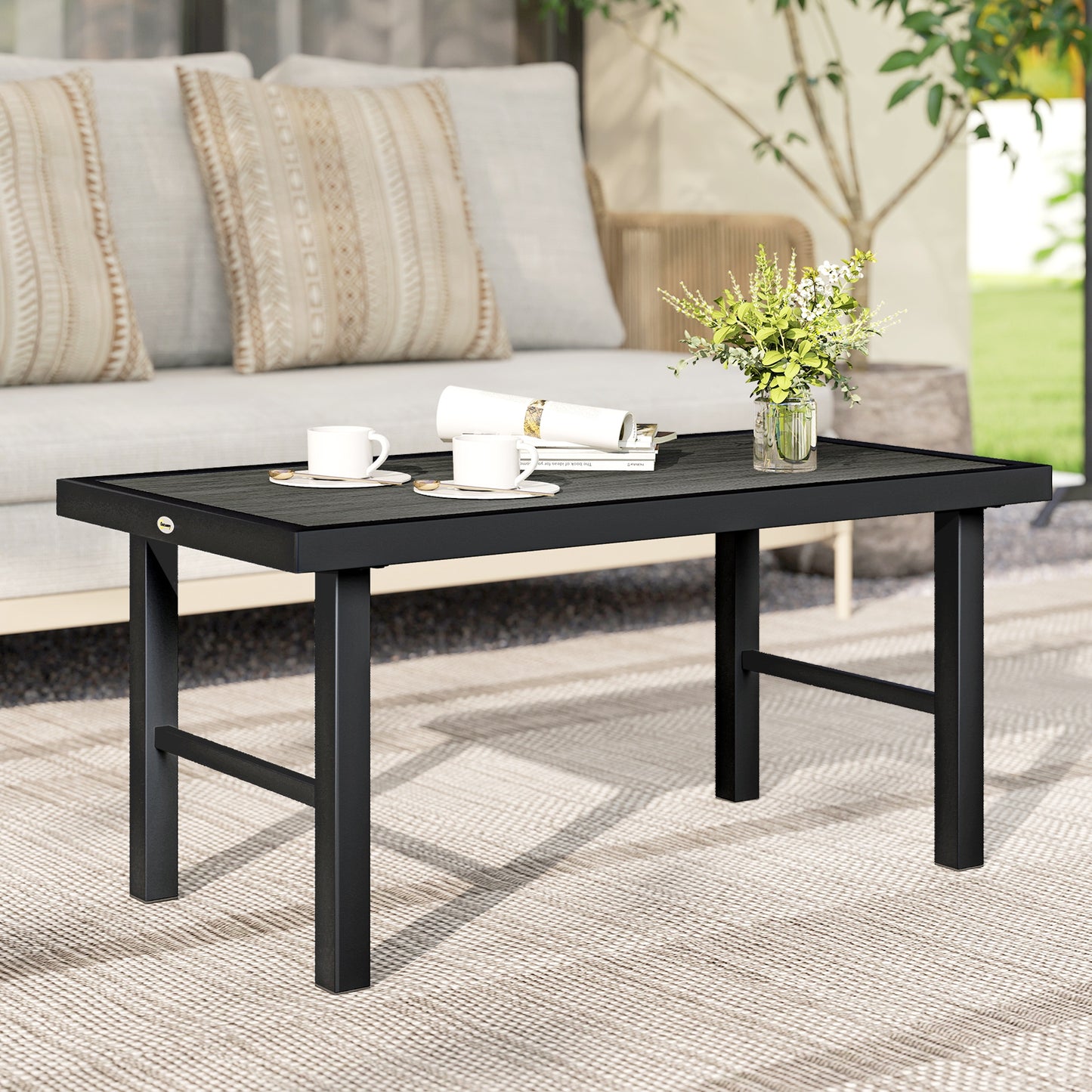 Garden Coffee Table with SPC Woodgrain Tabletop, Dark Grey