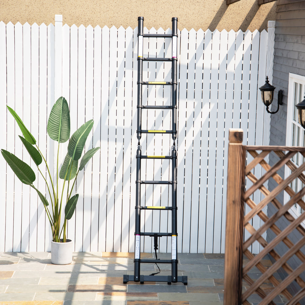 3.2m Extendable Aluminium Ladder, Portable 10 Step Ladder, Black