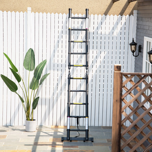 3.2m Extendable Aluminium Ladder, Portable 10 Step Ladder, Black