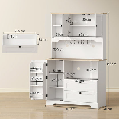 Kitchen Cupboard, Kitchen Cabinet with 2 Cabinets, 2 Drawers, White