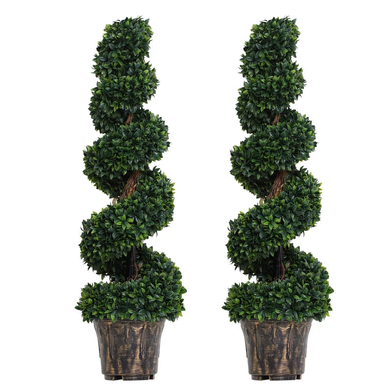 Set of 2 Artificial Boxwood Spiral Topiary Trees (120cm high)