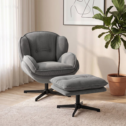 Armchair w/ Footstool, 360-Degree Swivel Accent Chair, Grey