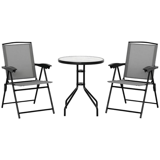 Patio Bistro Set Folding Chairs Garden Coffee Table for Balcony Grey
