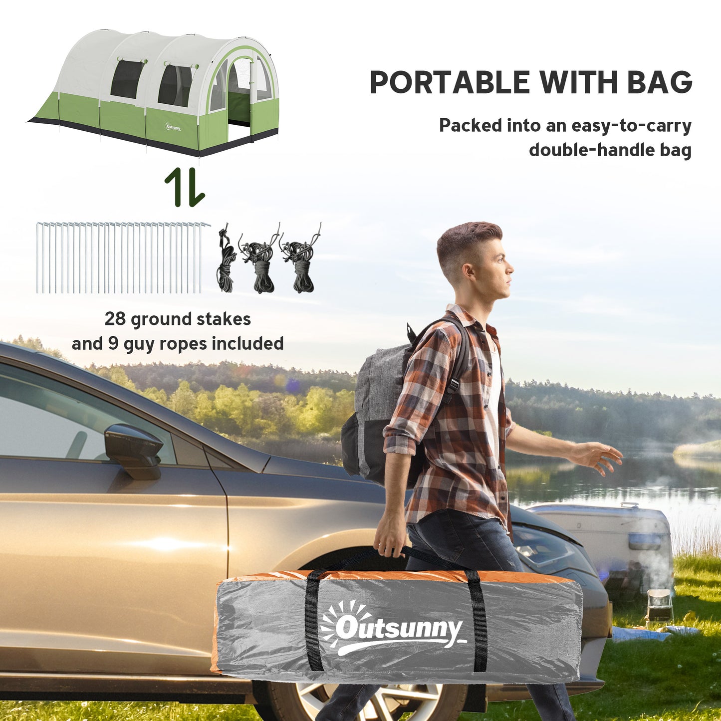 Camping Tent, 3000mm Waterproof Family Tent for 5-6 Man, Green