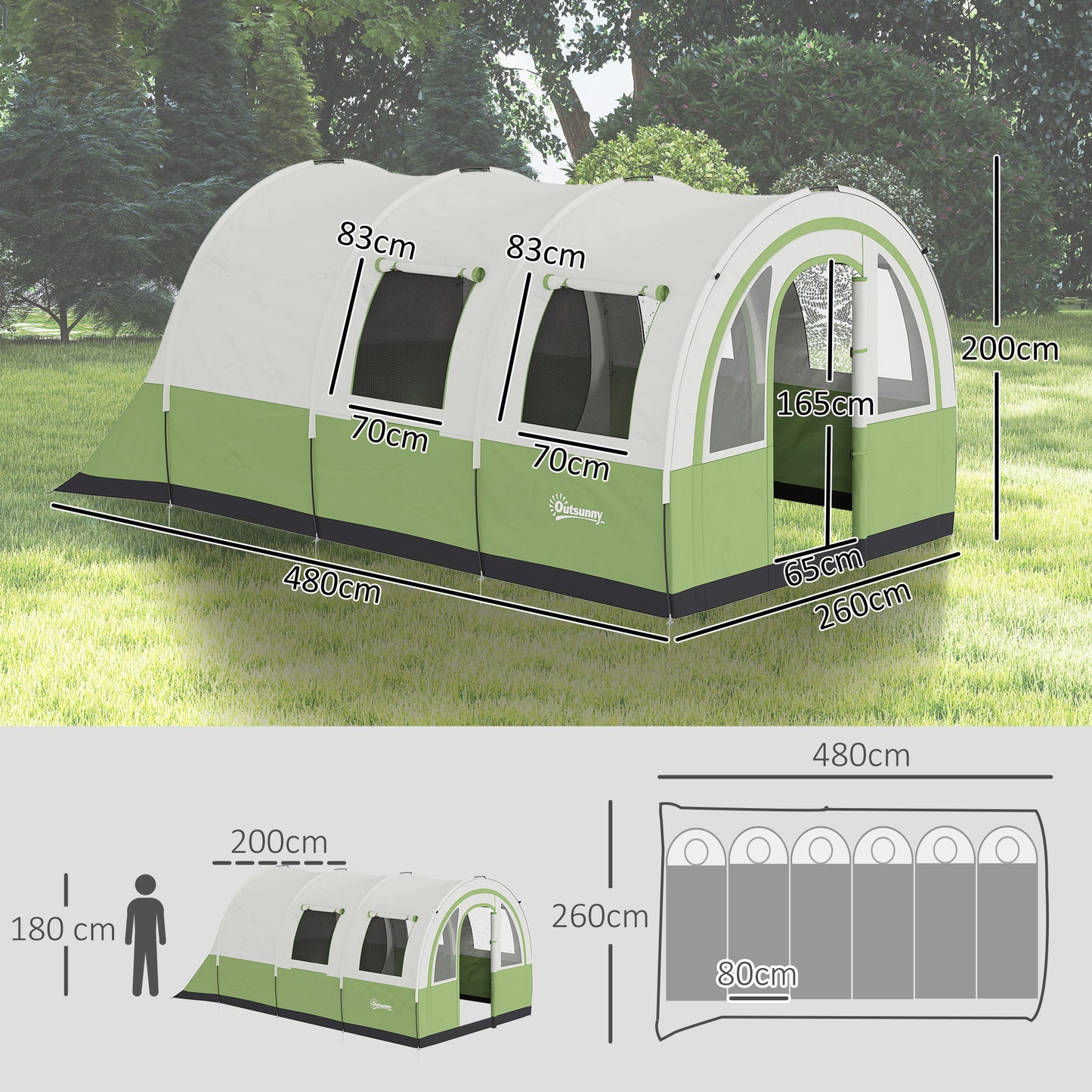 Camping Tent, 3000mm Waterproof Family Tent for 5-6 Man, Green